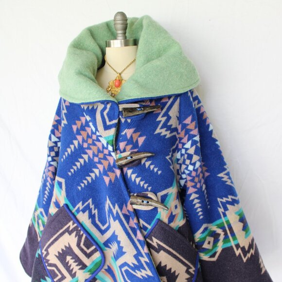 Pendleton Aztec Tribal Chief Joseph Wool blanket Cloak poncho Swing Jacket coat - Picture 5 of 12